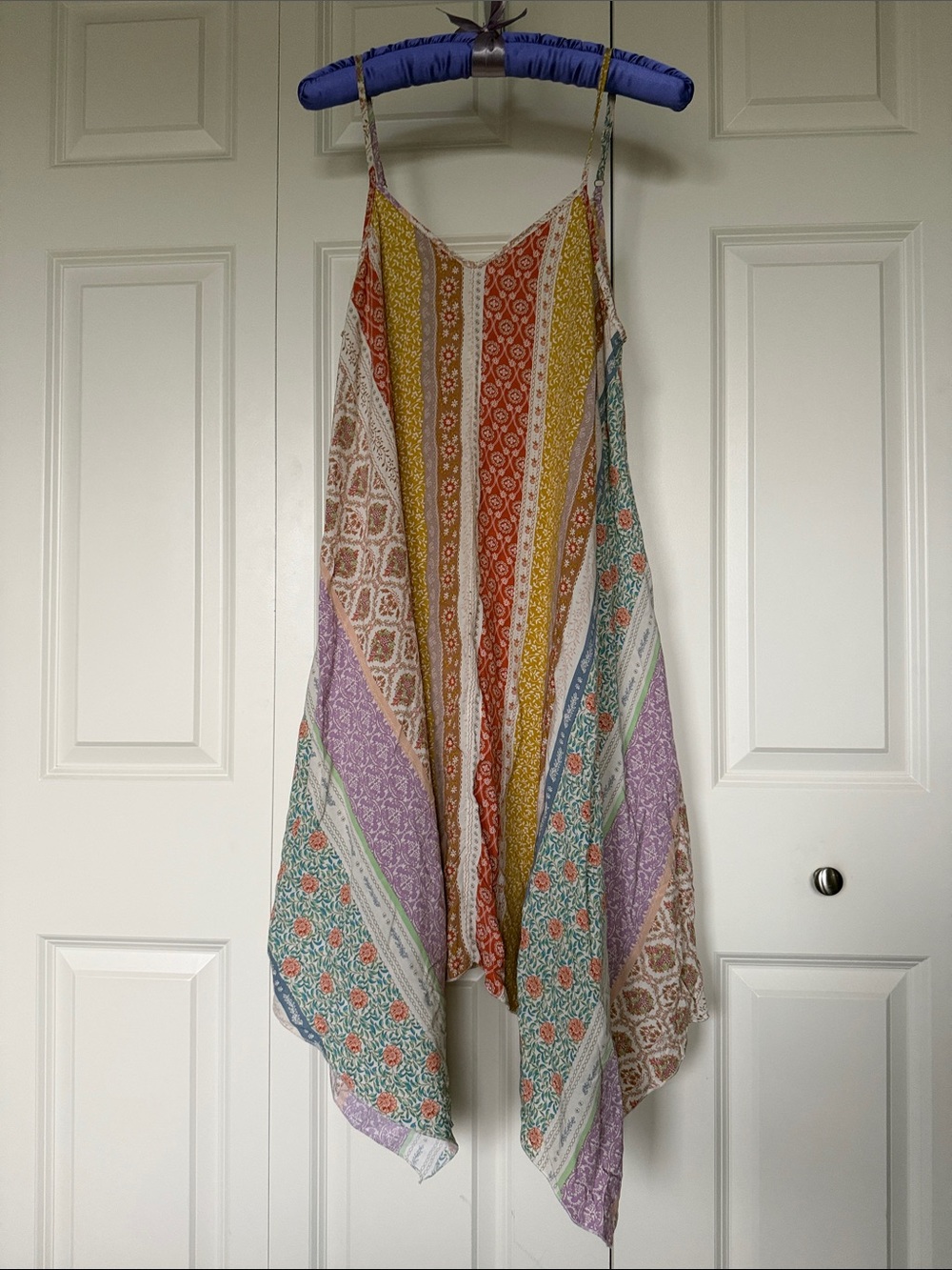 Asymmetrical Patchwork Slip Dress in Multicolor